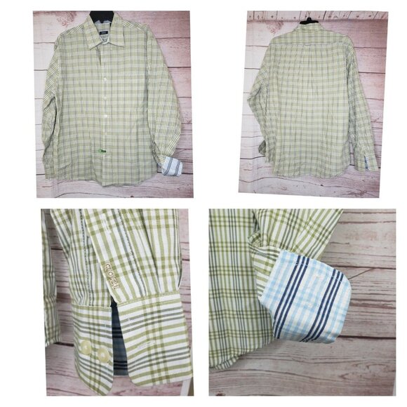 Izod Easy Care Men’s Large Long Sleeve Shirt – Yellow Blue Plaid Button Down - Picture 2 of 8
